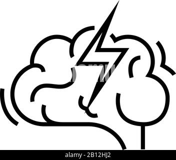 Brain attack line icon, concept sign, outline vector illustration, linear symbol. Stock Vector