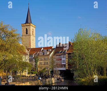 Kraemerbruecke with Aegidien church in Erfurt,Thuringia,Germany Stock Photo