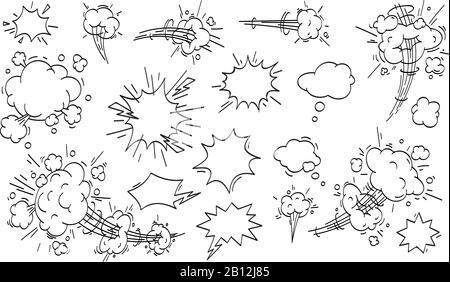 Speed cloud comic. Cartoon fast motion clouds vector set Stock Vector