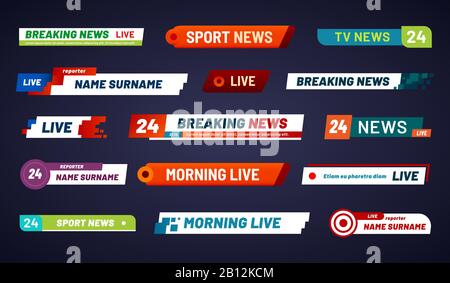 Tv news bar. Television broadcast media title banner isolated ve Stock Vector