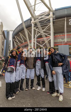 Principality Stadium, Cardiff, Wales, UK. 22nd Feb, 2020. Six Nations Rugby, France and Wales fans before todays Six Nations clash where France are still chasing the Grand Slam. Credit: Haydn Denman/Alamy Live News Stock Photo