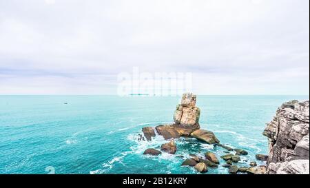 View on Landscape of Cabo Carvoeiro in the Atlantic Ocean next to Peniche, Portugal Stock Photo