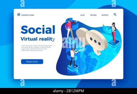 People wearing virtual headset. Isometric augmented future, woman and man in goggles vector illustration Stock Vector