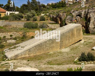 Stone of the pregnant woman,a former quarry with monolith in Baalbek,Lebanon,Middle East Stock Photo