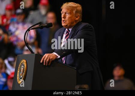 Las Vegas, Nevada, USA. 21st Feb 2020. President Donald Trump speaks at a campaign rally at the Las Vegas Convention Center on Friday, Feb, 21, 2020. (Photo by IOS/ESPA-Images) Credit: European Sports Photographic Agency/Alamy Live News Stock Photo