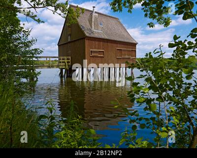 Stilt house in the Hausteich,Plothener Teiche,Thuringia,Germany Stock Photo