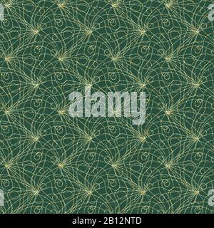 golden dotted abstract seamless vefctor pattern on a green background Stock Vector