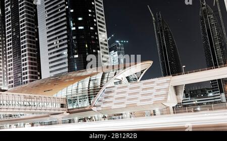 Golden shiny roof of a RTA metro station in the evening,Dubai Financial District,Dubai,United Arab Emirates,Middle East Stock Photo