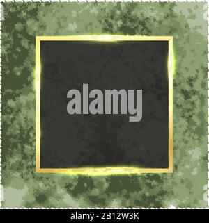 Square gold frame with shine on a vintage grunge background. Stock Vector