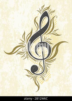 Vintage musical vector background with treble clef. Stock Vector