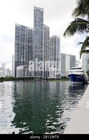 Yachts in the EPIC Marina,Miami River Walk,Downtown Miami,Florida,USA Stock Photo