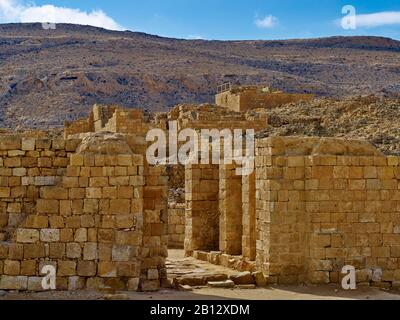 Gate and tower of the Nabataeans settlement Mamshit at the Incense Road,Negev,Israel Stock Photo