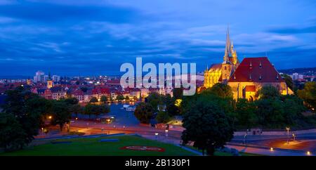 View from Petersberg Citadel to Erfurt Cathedral and St. Severus church,Thuringia,Germany Stock Photo