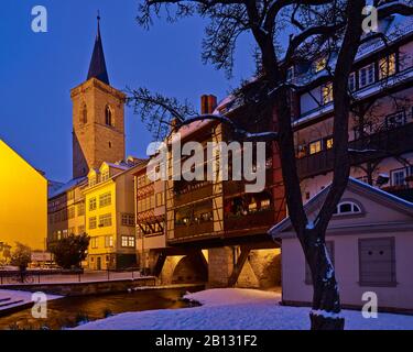 Kraemerbruecke with St.Aegidien church in Erfurt,Thuringia,Germany Stock Photo