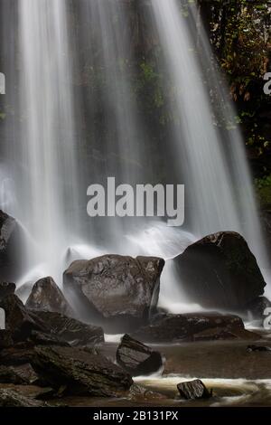 Melincourt Falls Waterfall splashing on wet  rocks Stock Photo