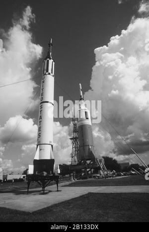 Vintage Space Age Rockets at Rocket Park in Houston, Texas, USA Stock Photo