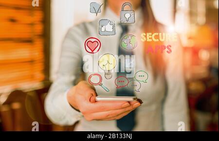 Writing note showing Secure Apps. Business concept for protect the device and its data from unauthorized access Stock Photo