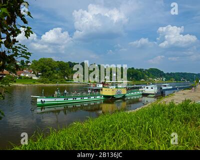 Rathen paddle steamer,Pirna,Saxon Switzerland East Ore Mountains,Saxony,Germany Stock Photo