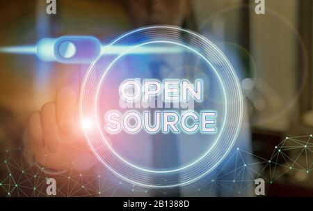 Word writing text Open Source. Business photo showcasing denoting software which original source code is made free Stock Photo
