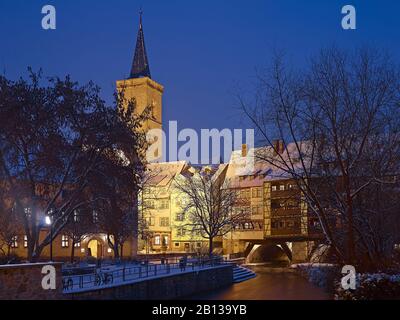 Krämerbruecke bridge with St. Giles Church Tower in Erfurt,Thuringia,Germany Stock Photo