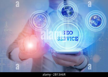 Handwriting text writing Seo Service. Conceptual photo suite of techniques and procedures to surge website visibility Stock Photo