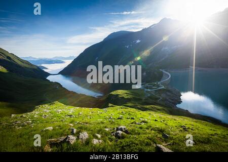 Mooserboden and Wasserfallboden reservoir with Mooser dam,Hohe Tauern,Kaprun,Salzburg,Austria Stock Photo