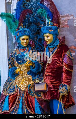 VENICE, ITALY - FEB 26 : Participants in the Venice Carnival in Venice , Italy on February 26 2019. The Venice Carnival is world-famous for it’s elabo Stock Photo