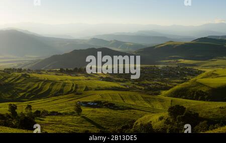 The fields and hills of Midlands Meander,Kwazulu Natal,South Africa Stock Photo