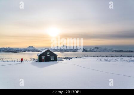 Cottage by the fjord near Holmstad,Vesterålen,Norway Stock Photo