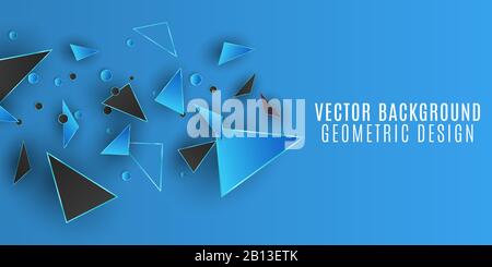 Geometric design background. Blue and black triangles and circles. Abstract polygonal shapes. Template for your project. Vector illustration. EPS 10 Stock Vector