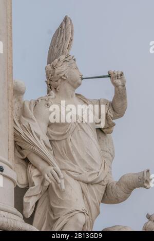 Details around the Terreiro do Paco is an equestrian statue of King Dom Jose who suvived the destruction of 1755 earth quake in Lisbon Porgual Stock Photo