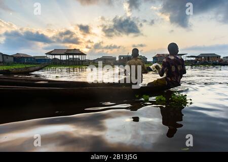 People of the floating village of Ganvi√ ©,Benin,Africa Stock Photo