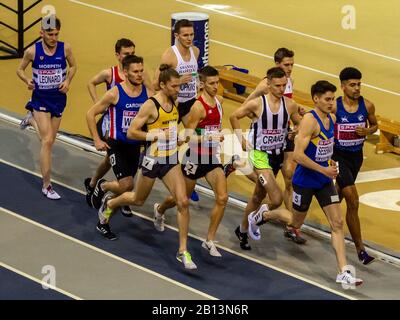 Glasgow, Scotland, UK. 22nd Feb, 2020. Competitors in action during the men's 3,000 metres final, during Day 1 of the Glasgow 2020 SPAR British Athletics Indoor Championships, at the Emirates Arena. Credit: Iain McGuinness/Alamy Live News Stock Photo