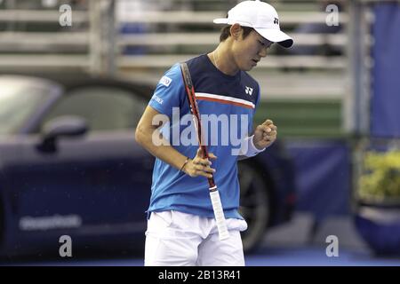 February 22, 2020, Delray Beach, Florida, United States: FEBRUARY 22 - Delray Beach: Yoshihito Nishioka(JPN) in action here plays Ugo Humbert(FRA) at the 2020 Delray Beach Open by Vitacost.com in Delray Beach, Florida.(Photo credit: Andrew Patron/Zuma Press Newswire) (Credit Image: © Andrew Patron/ZUMA Wire) Stock Photo