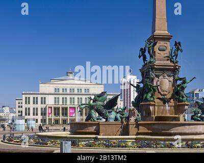 Augustusplatz,Mende Fountain with Opera and Wintergarden skyscraper,Leipzig,Saxony,Germany Stock Photo