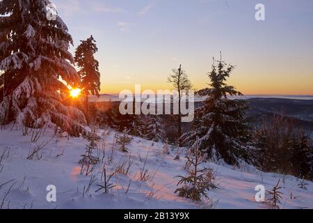 Sunset on the Inselsberg,Thuringian Forest,Thuringia,Germany Stock Photo