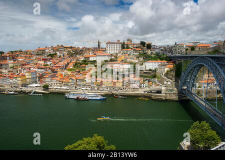 Ponte Dom Luis I bridge in Ribeira old town,Porto,Portugal Stock Photo