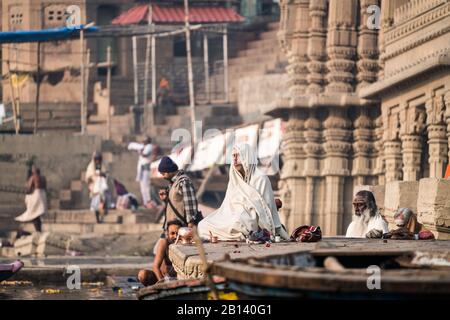 Ceremony bathing in the Ganga river, Varanasi, India, Asia. Stock Photo