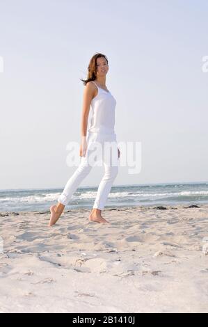 Young woman, 24, at the beach, Niendorf, Baltic Sea, Schleswig-Holstein, Germany, Europe