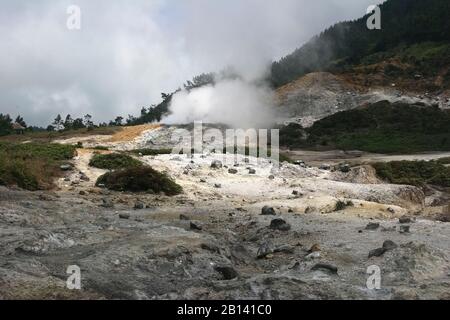 Hot Springs, Fumaroles and Solfatars, Sikidang Crater, Jawa Tengah Province, Java Island, Indonesia Stock Photo