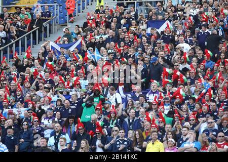 Rome, Italy. 22nd Feb, 2020. Scottish supporters during the match between Italy and Scotland at Stadio Olimpico of Rome. Scotland beat Italy 17-0 for the third game of Guinnes Six Nation 2020. (Photo by Paolo Pizzi/Pacific Press) Credit: Pacific Press Agency/Alamy Live News Stock Photo