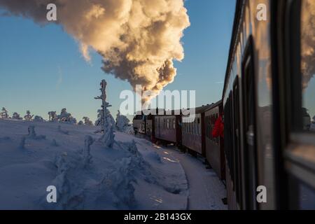 Brockenbahn in winter with snow, Harz, Germany Stock Photo