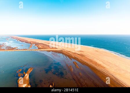 Flight over dunes of Sossusvlei and Skeleton Coast, Namibia, Africa Stock Photo