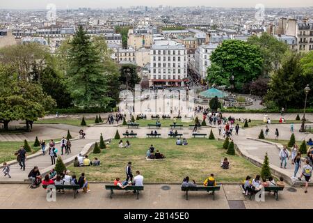 View from Sacré-Coer, Montmartre, to Paris, France Stock Photo