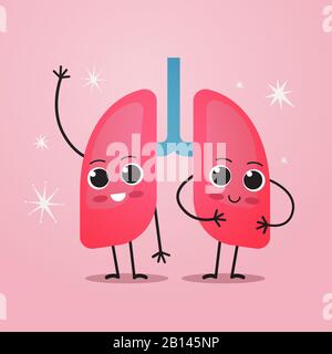 cute lungs characters funny human internal mascot organ anatomy healthcare medical concept respiratory breathing system vector illustration Stock Vector