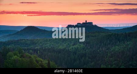 View from the Rennsteig to the Wartburg, sunrise, dawn, Thuringian Forest, Eisenach, Thuringia, Germany Stock Photo