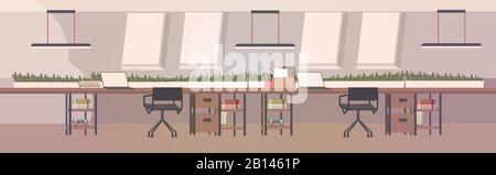 creative workspace modern open space empty no people office interior contemporary co-working area horizontal vector illustration Stock Vector