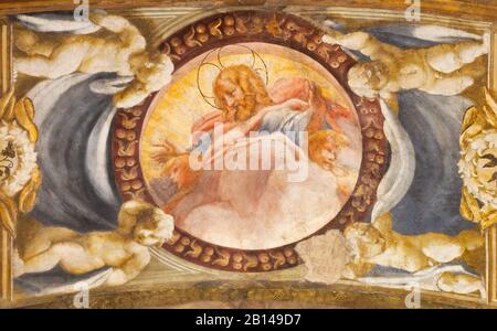 PARMA, ITALY - APRIL 15, 2018: The fresco of Jesus among the angels in church Chiesa di San Giovanni Evangelista by Correggio and his scholars. Stock Photo