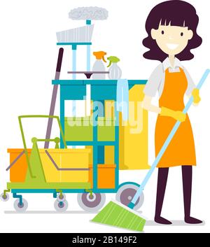 Cleaning woman holding a squeegee mop - house cleaning concept 26223805  Stock Photo at Vecteezy