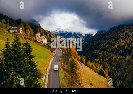 Pass to Samnaun in Switzerland with a view of the surrounding mountains Stock Photo
